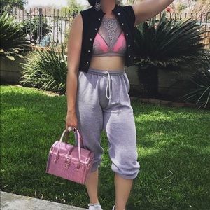 LG light grey tie up sweat pants